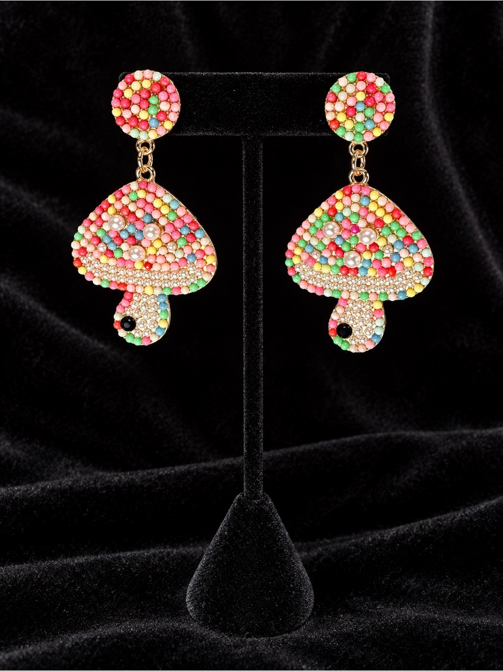 Colorful Beaded Mushroom Earrings